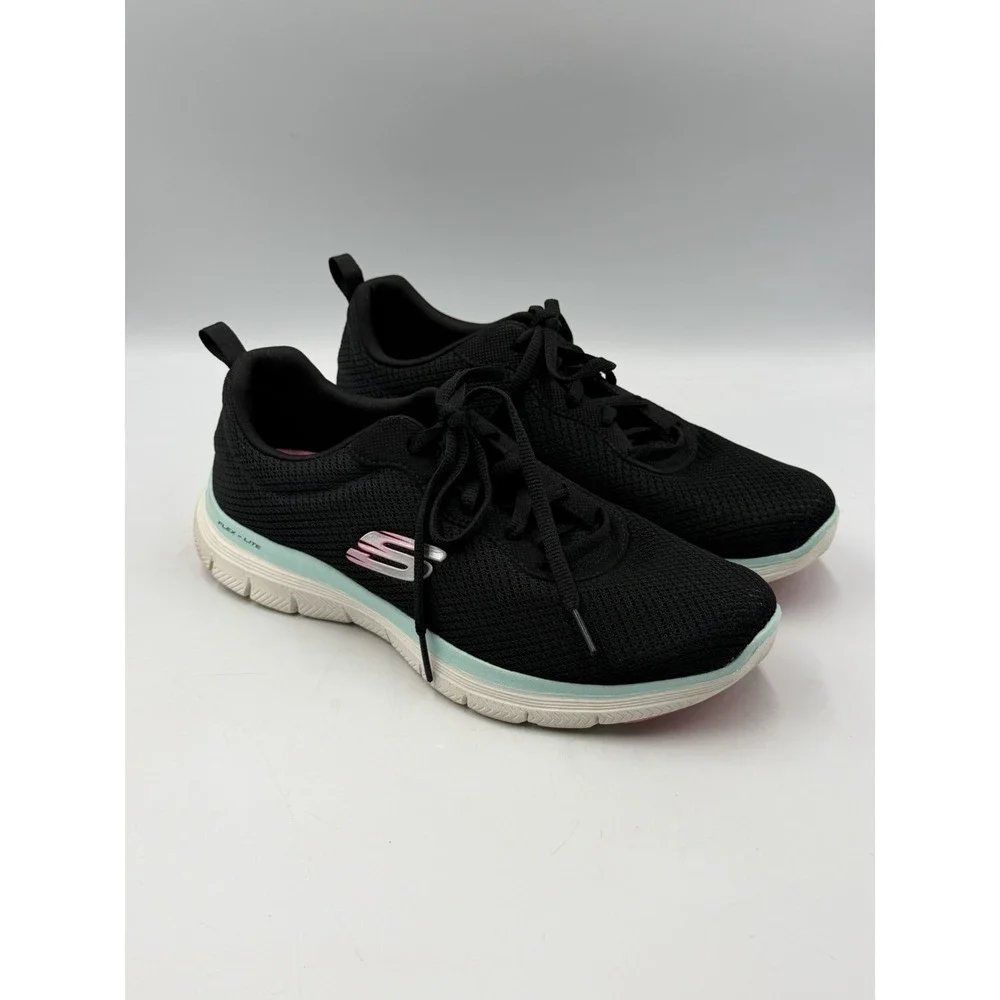 Skechers Flex Lite Womens 8 Black Aqua Pink Memory Foam Sneakers 149303TX